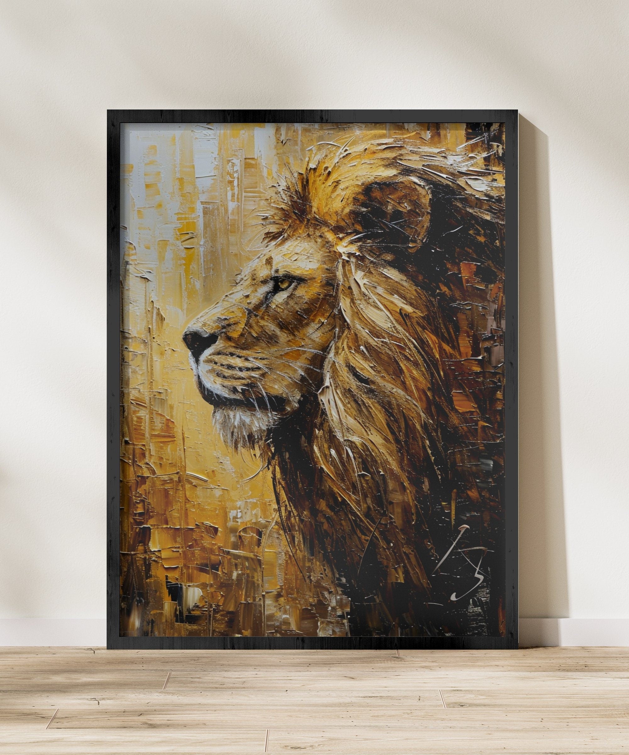 Golden Pride Abstract Lion Modern Wildlife Interactive Wall Art