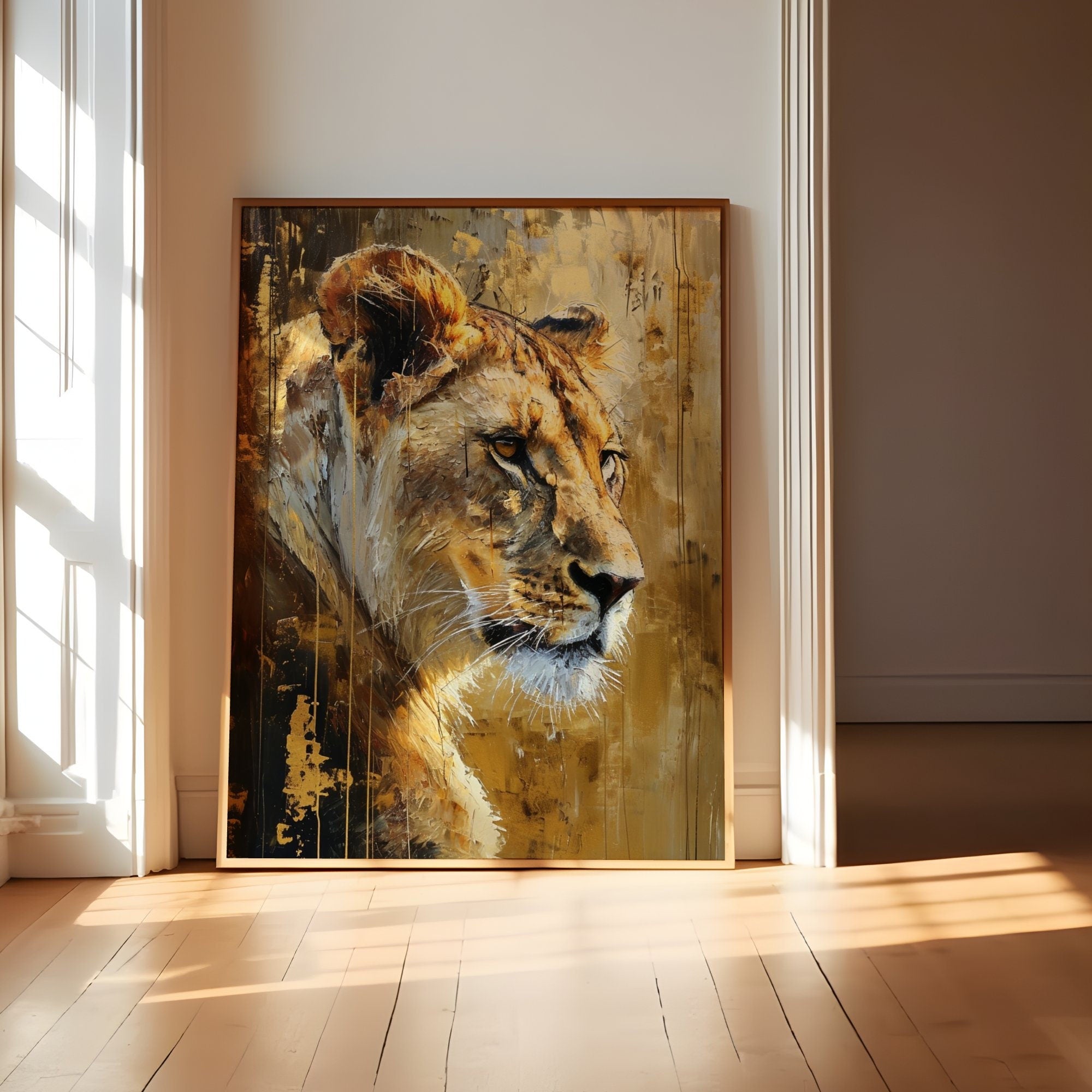 Temporal Impressionism Lioness Gold & White Abstract Interactive Wall Art