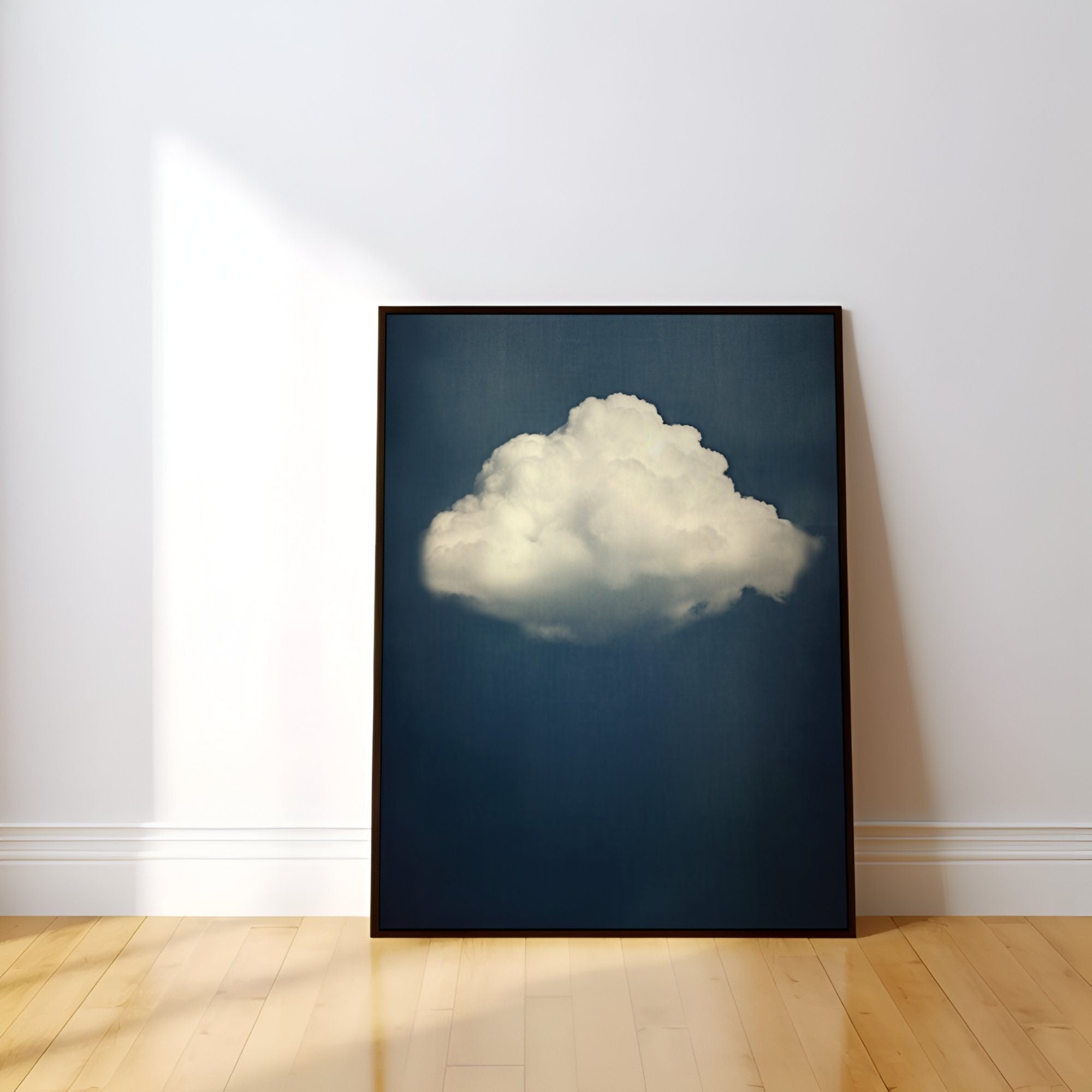 Solitary Serenity: Vintage Moody Cloud Art | Minimalist & Contemplative Wall Decor