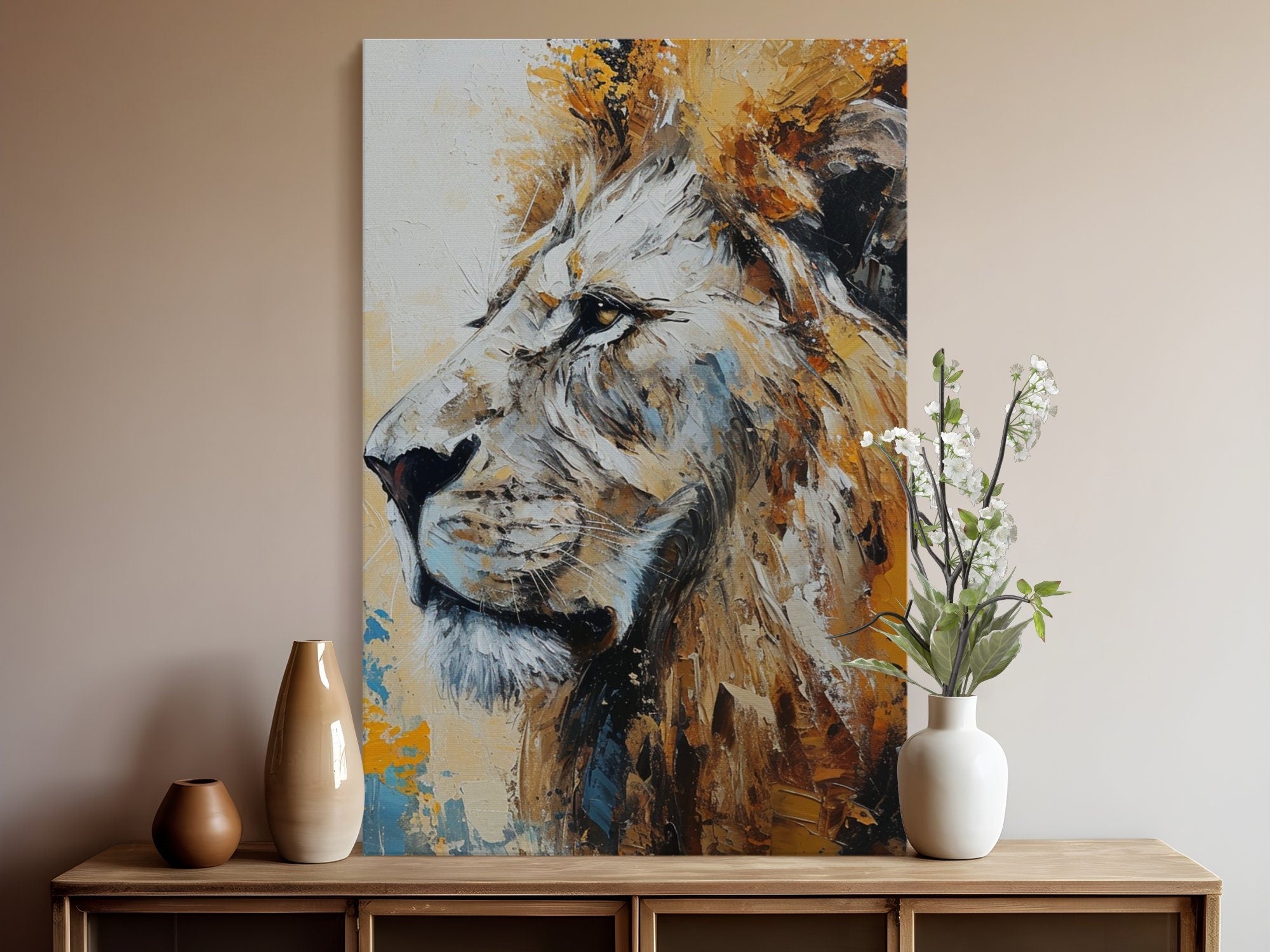 Regal Reverie Lion Abstract Gold Interactive Wall Art