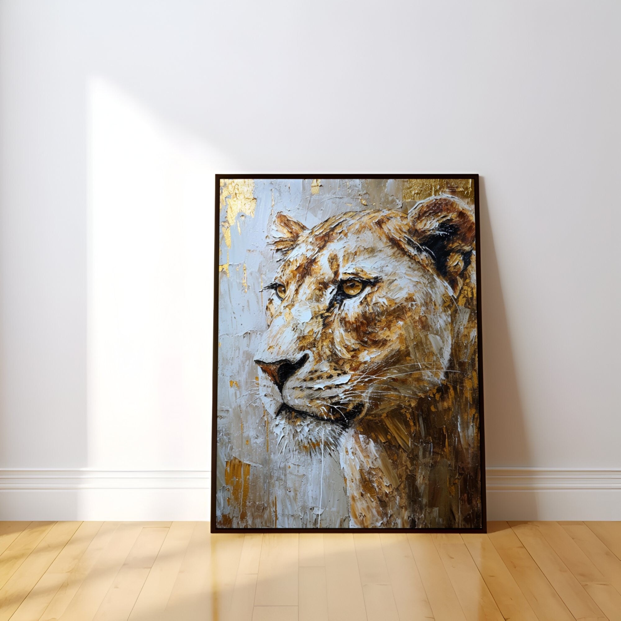 The Golden Queen: Majestic Lioness Abstract | Modern Farmhouse & Temporal Impressionist Art