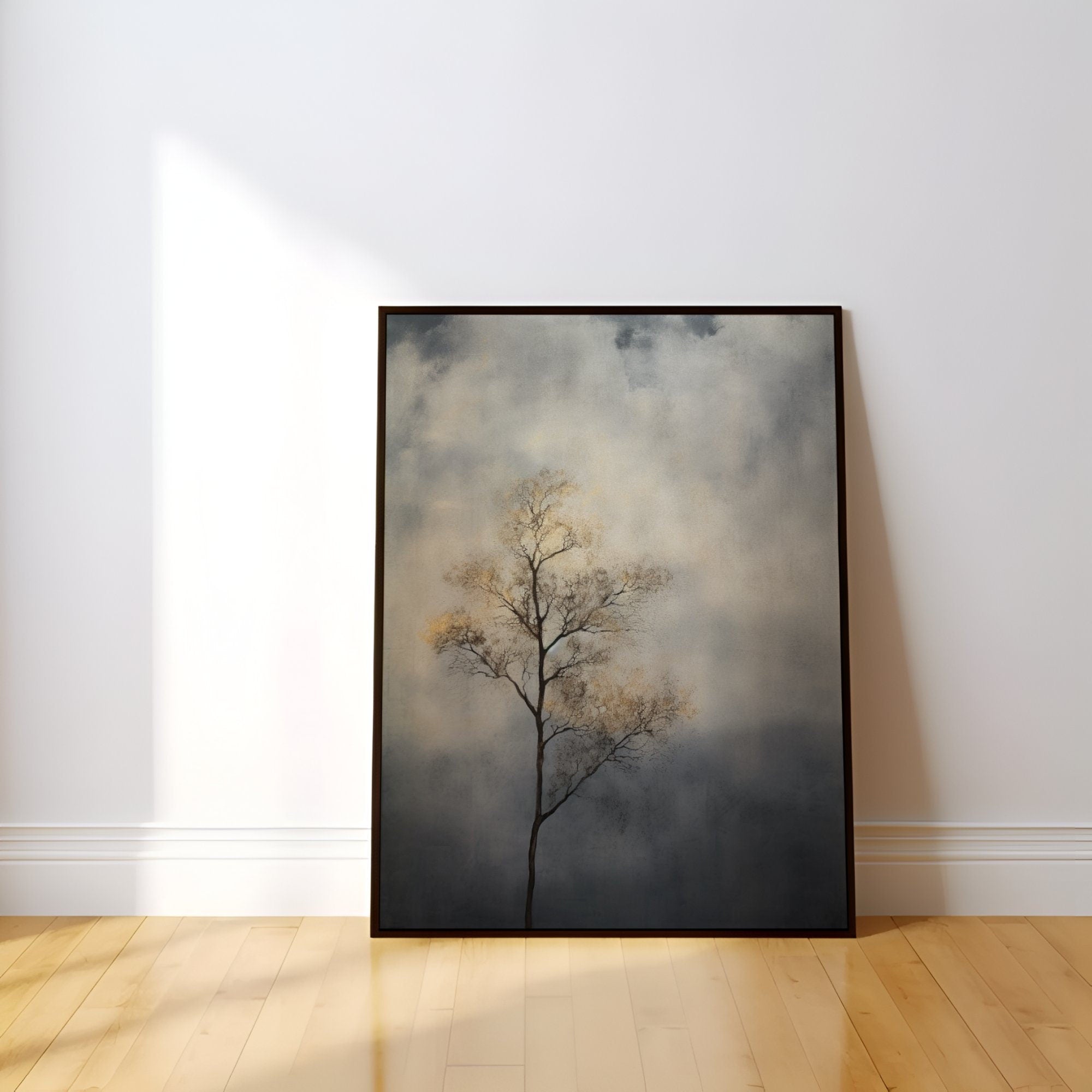The Watcher: Vintage Moody Tree & Cloud Art | Minimalist & Serene Wall Decor