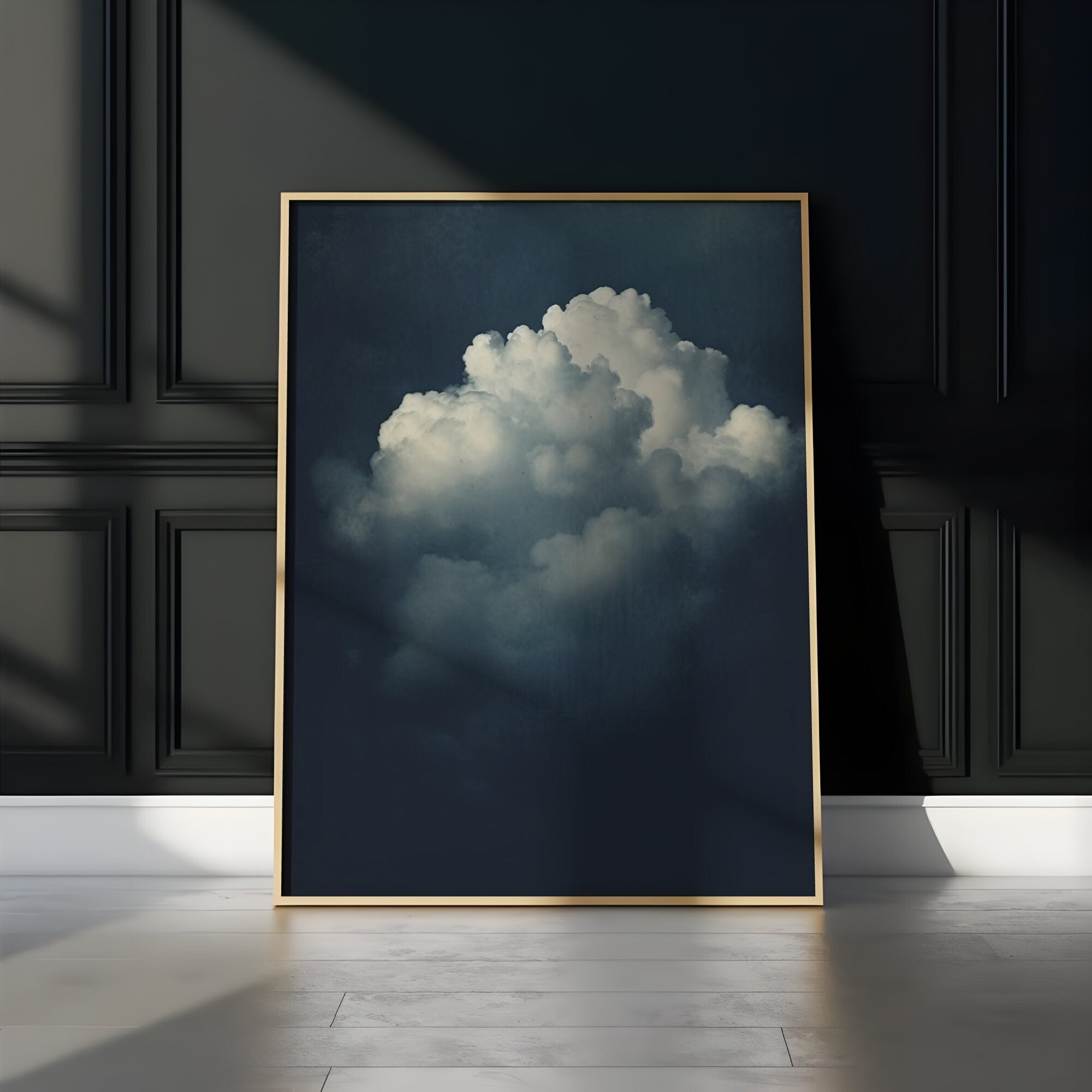 Emerald Elegance Vintage Moody Big Clouds Dark Minimalist Sky Interactive Wall Art