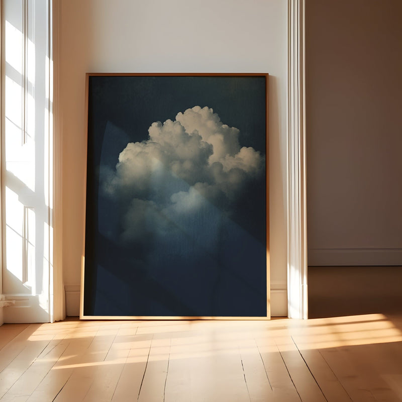 Vintage Moody Clouds Art - Minimalist Wall Decor | Elegant Blue & Black Sky Print