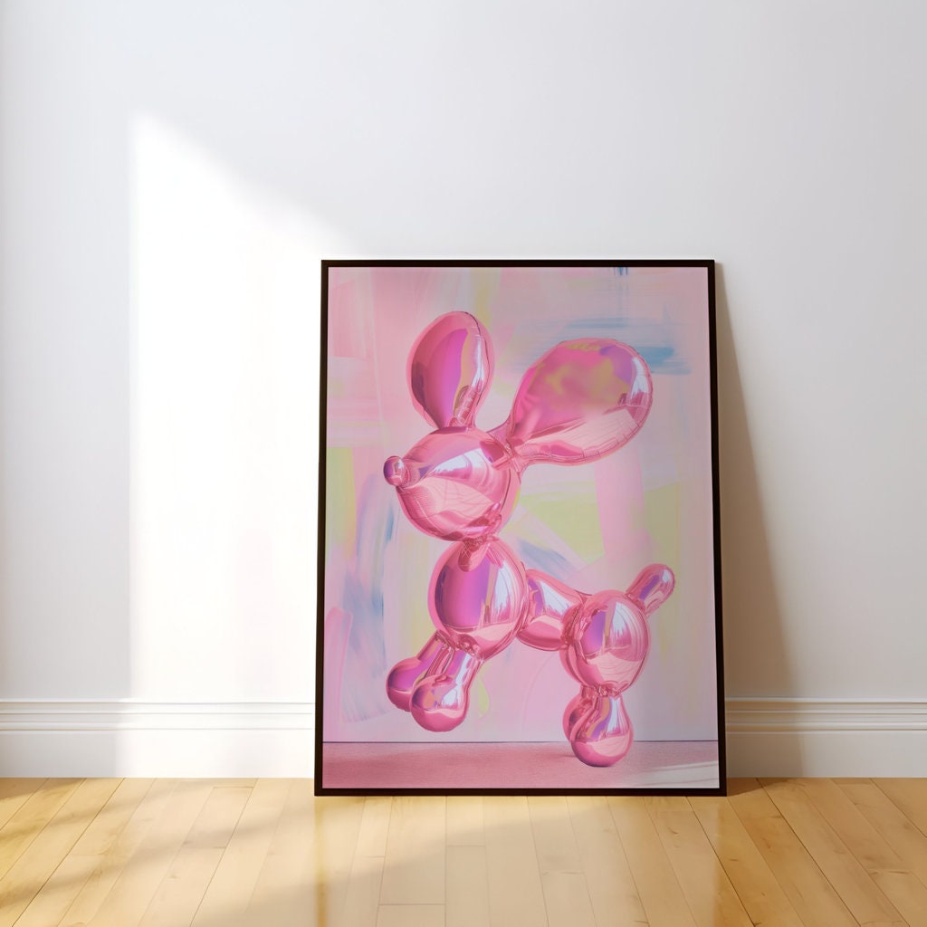 Pink Balloon Dog Preppy Pink Interactive Wall Art