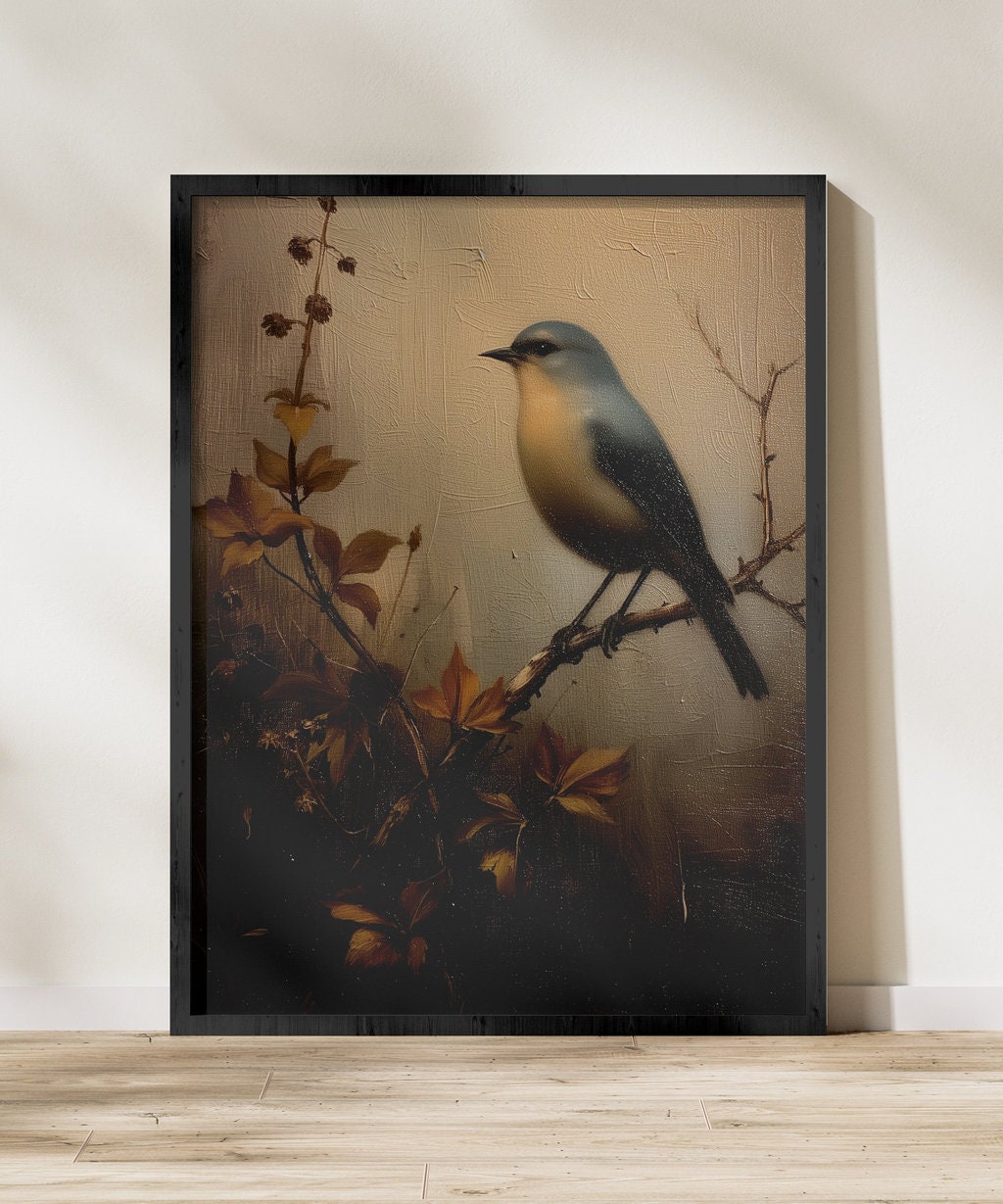 Vintage Bird Art Dark Academia Nature Aesthetic Interactive Wall Art