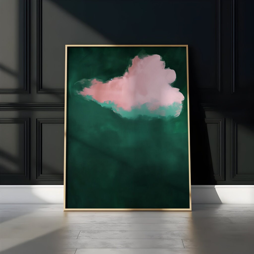 Emerald Green & Pink Cloud Art Abstract Minimalist Interactive Wall Art