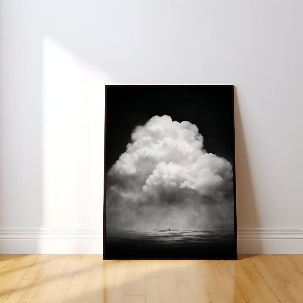 Black and White Cloud Surreal Interactive Wall Art