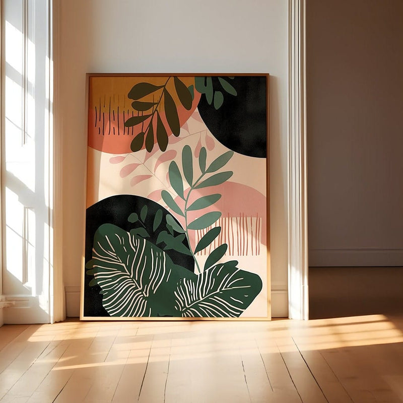 Mid-Century Modern Art | Tropical Leaf Art - Serene Abstract Wall Decor