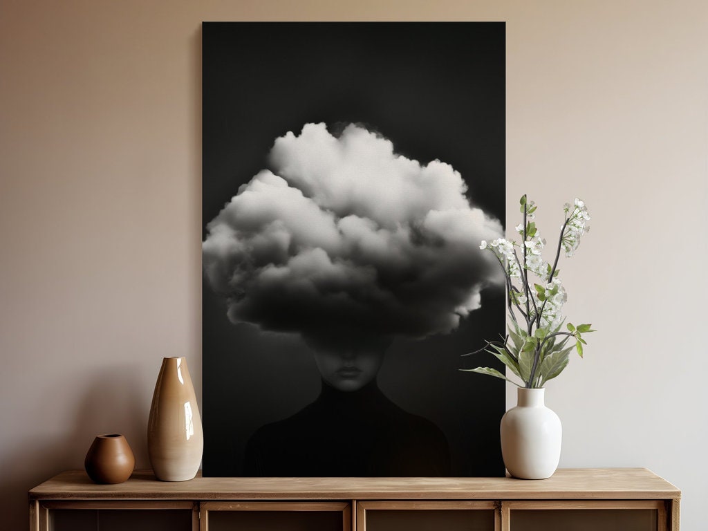 Black and White Cloud Surreal Interactive Wall Art