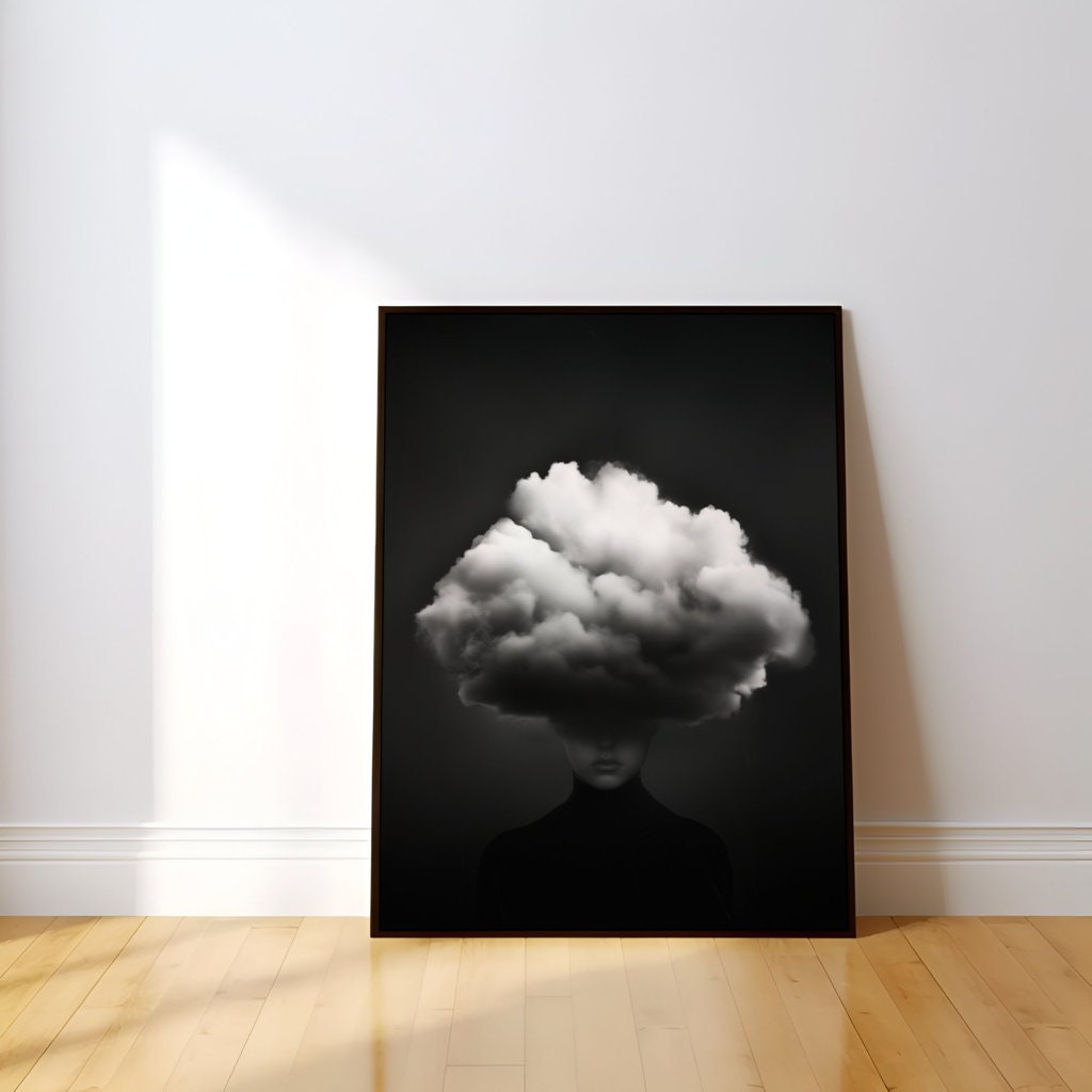 Black and White Cloud Surreal Interactive Wall Art