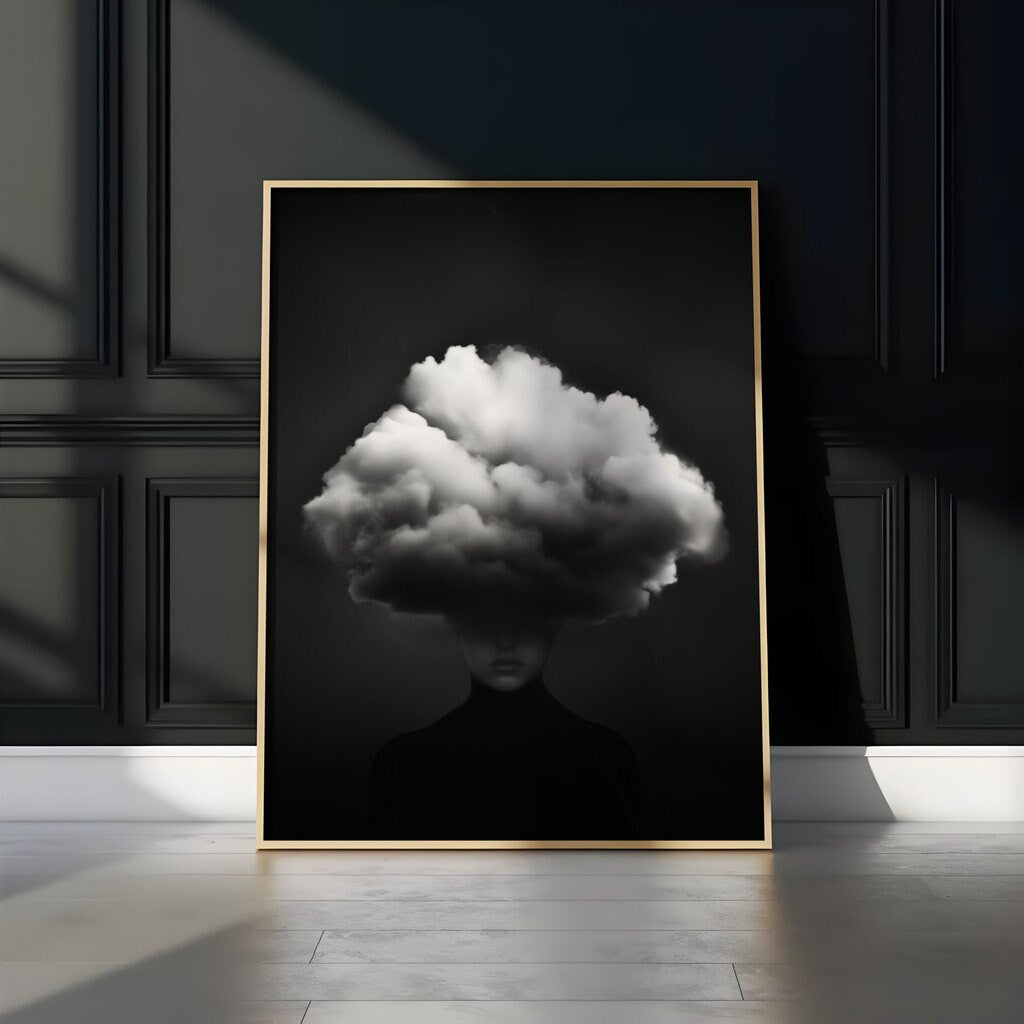 Black and White Cloud Surreal Interactive Wall Art