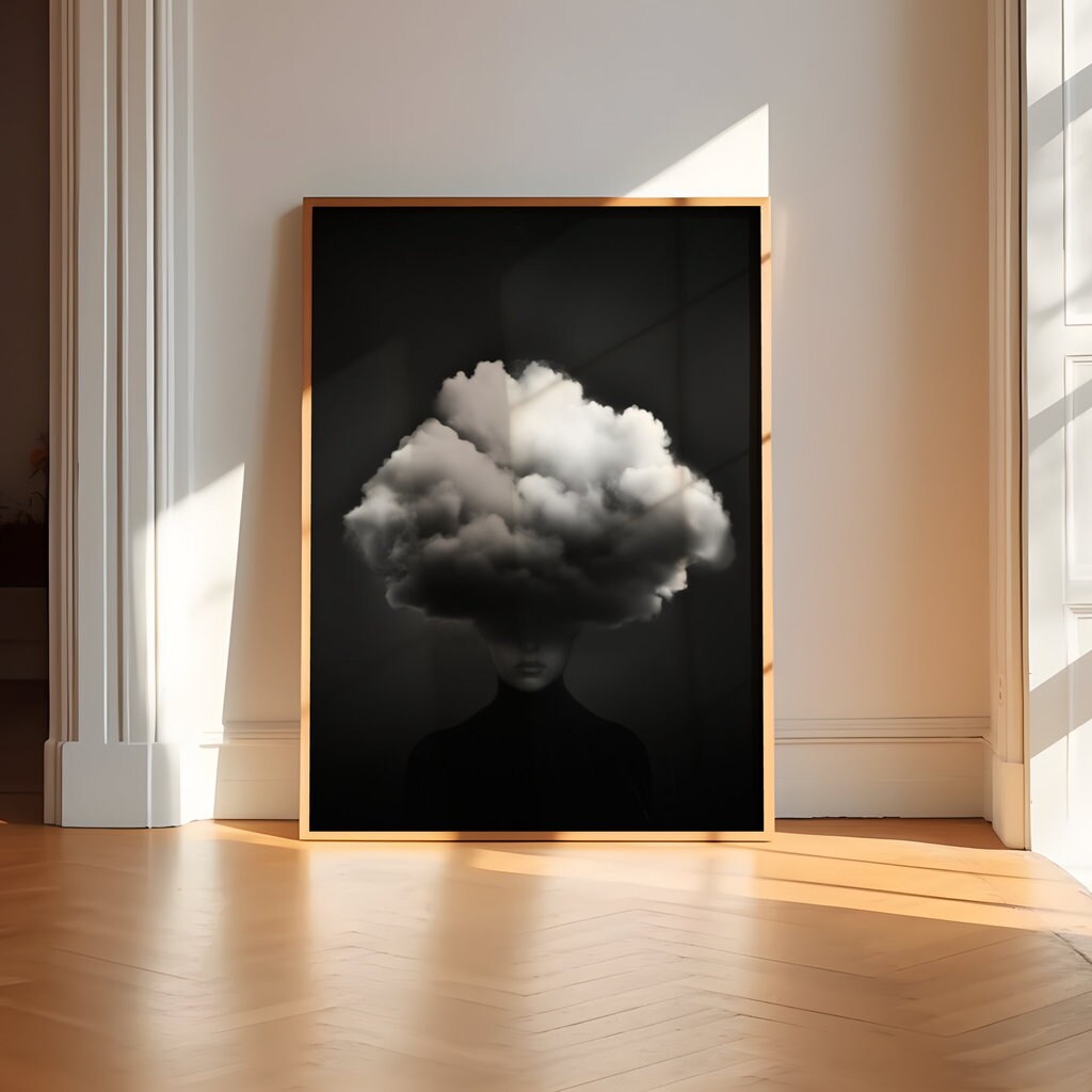 Black and White Cloud Surreal Interactive Wall Art