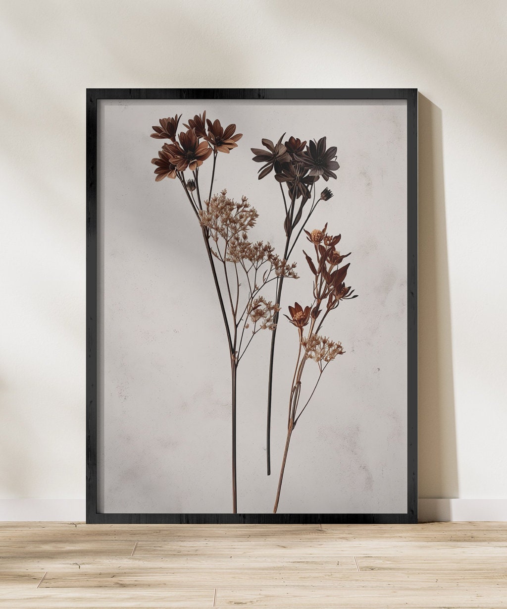 Dark Dried Wildflower Art Botanical Illustrations Interactive Wall Art