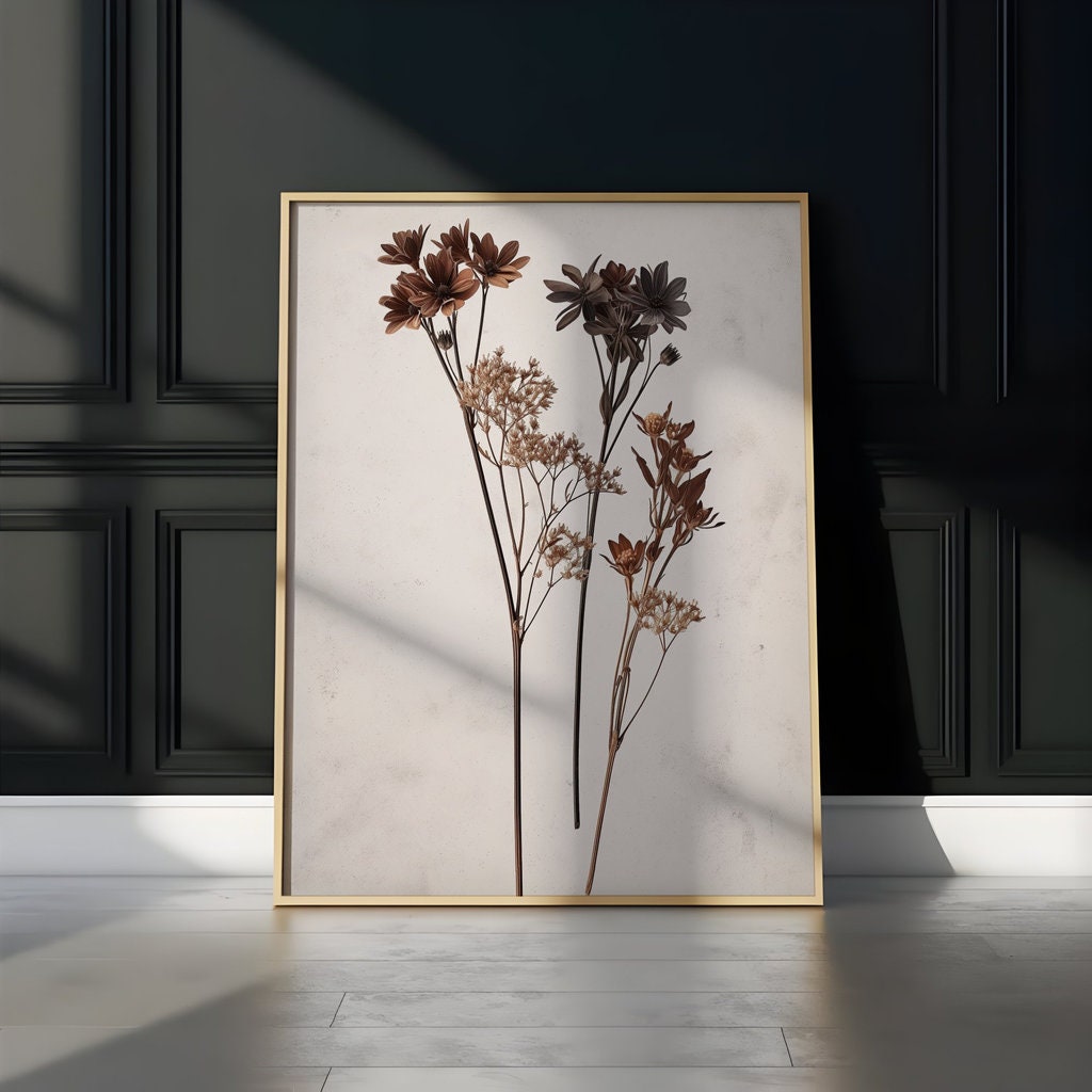 Dark Dried Wildflower Art Botanical Illustrations Interactive Wall Art