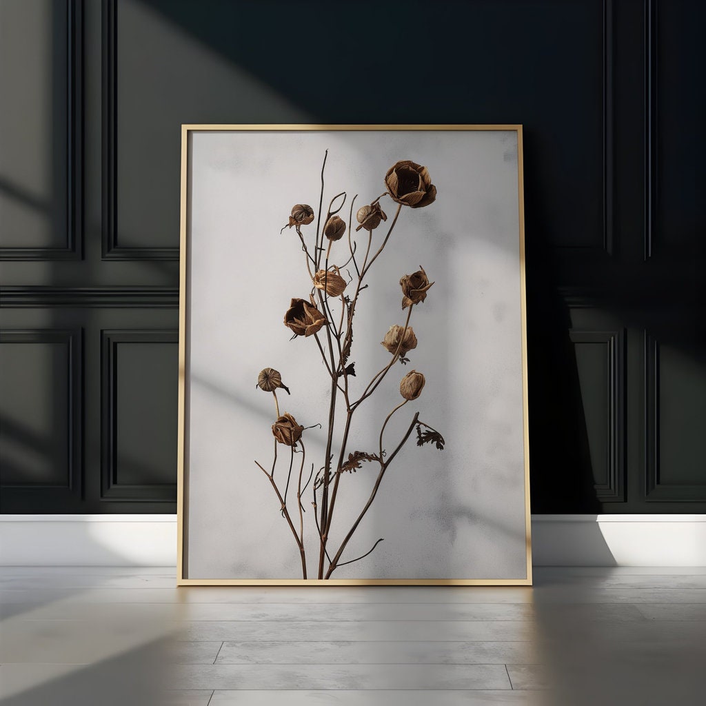 Dark Dried Wildflower Art Botanical Illustrations Interactive Wall Art