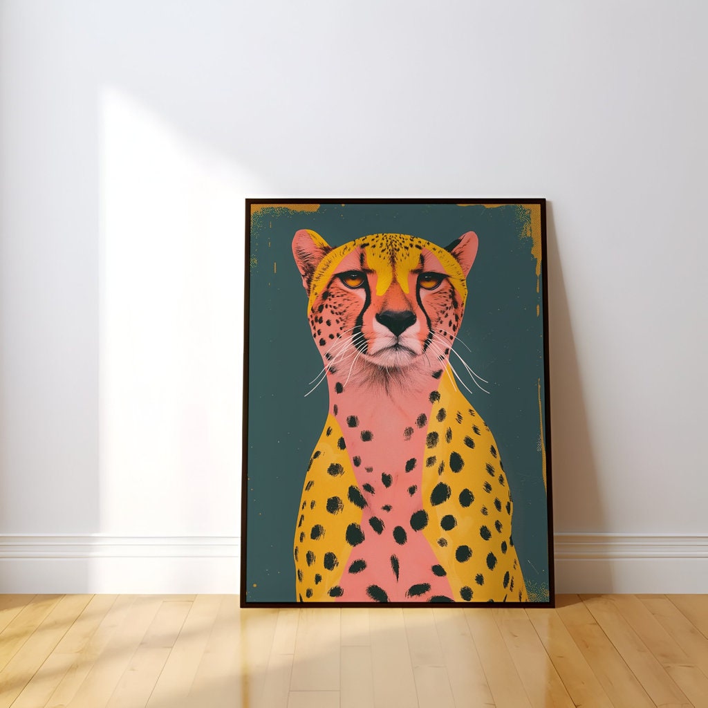 Cheetah Cats Modern Boho Art: Animal Inspired Wall Decor, Contemporary Bohemian Canvas, Chic Wildlife Print, Modern Farmhouse, Wall Art