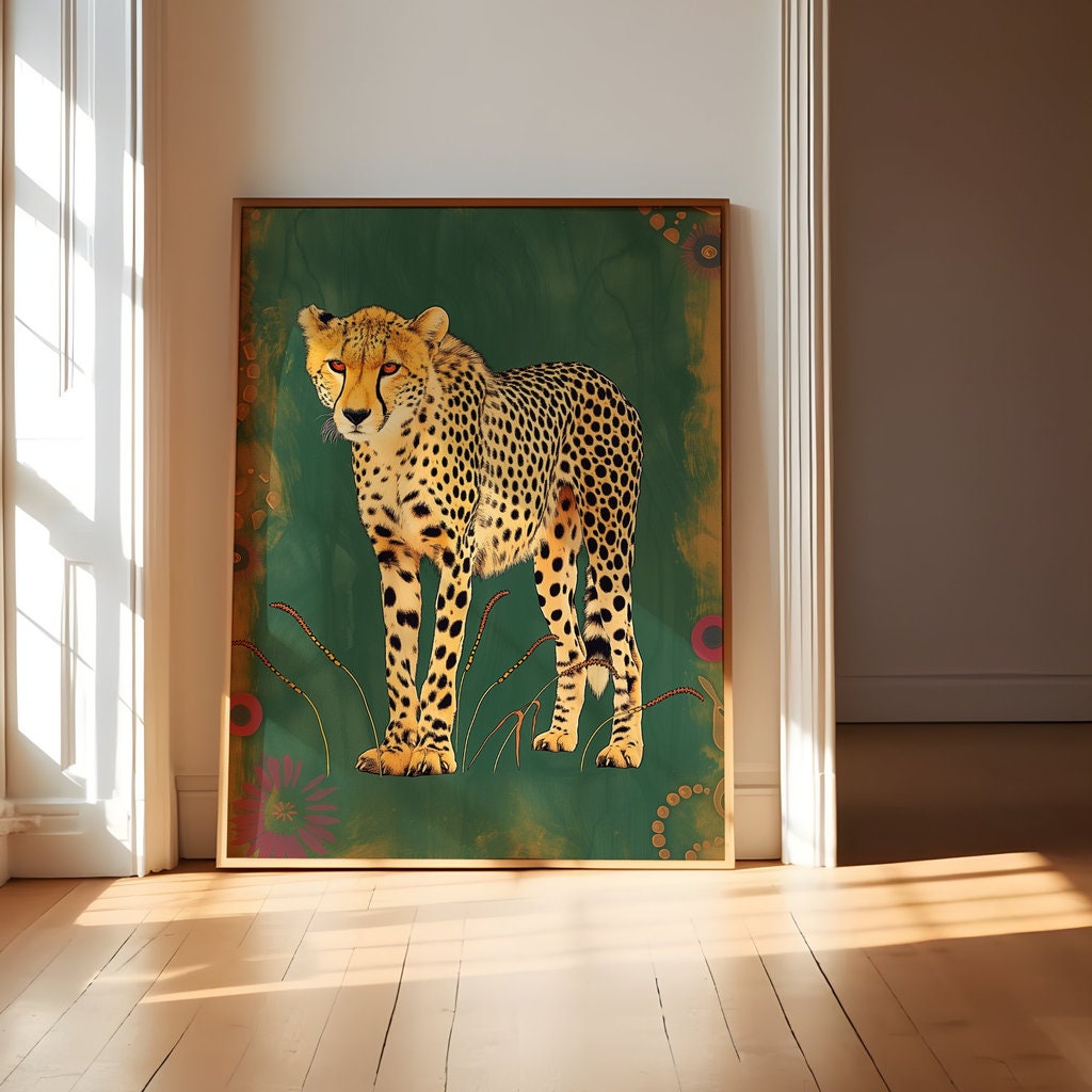 Cheetah Cats Modern Boho Art: Animal Inspired Wall Decor, Contemporary Bohemian Canvas, Chic Wildlife Print, Modern Farmhouse, Wall Art