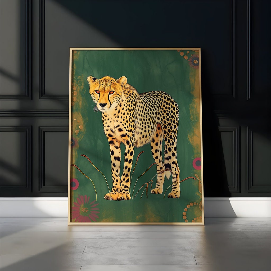 Cheetah Cats Modern Boho Art: Animal Inspired Wall Decor, Contemporary Bohemian Canvas, Chic Wildlife Print, Modern Farmhouse, Wall Art