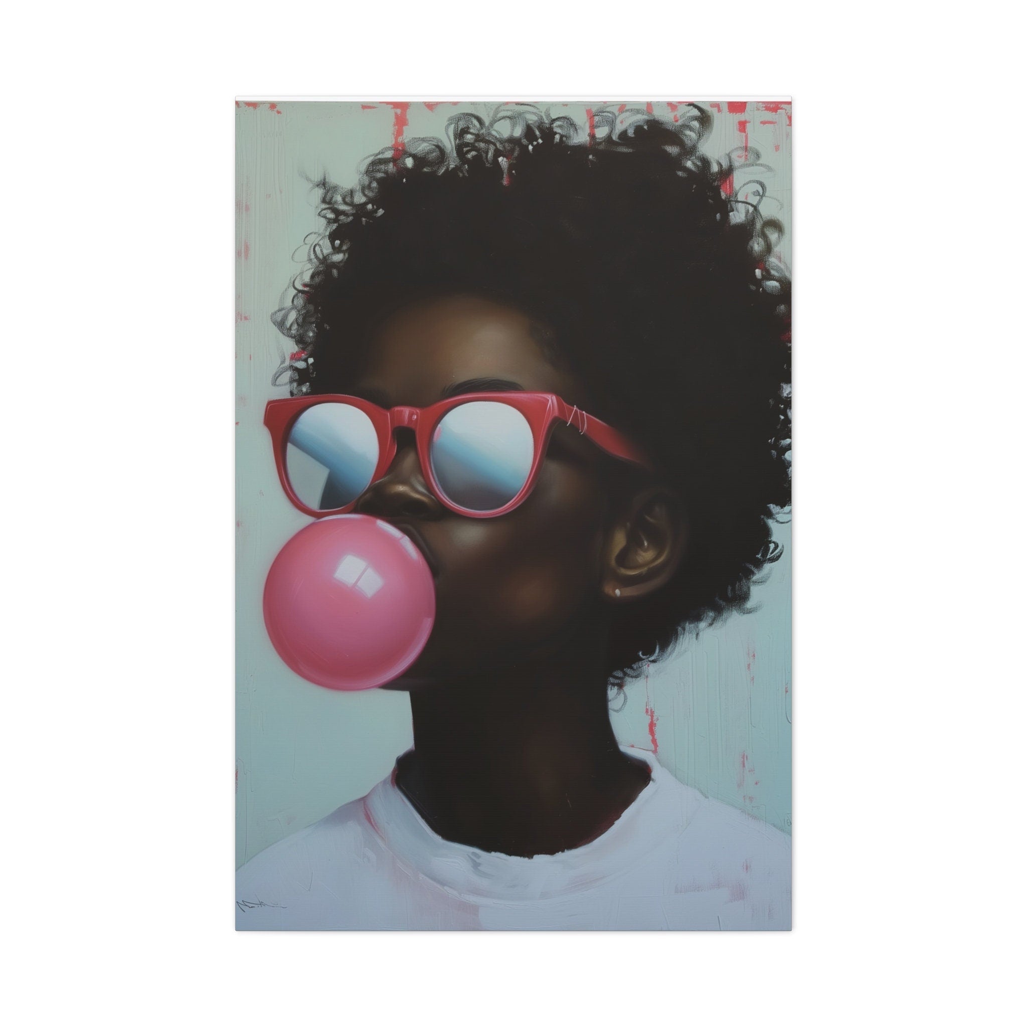 African American with Glasses Blowing Bubble Gum Modern Portrait Interactive Wall Art