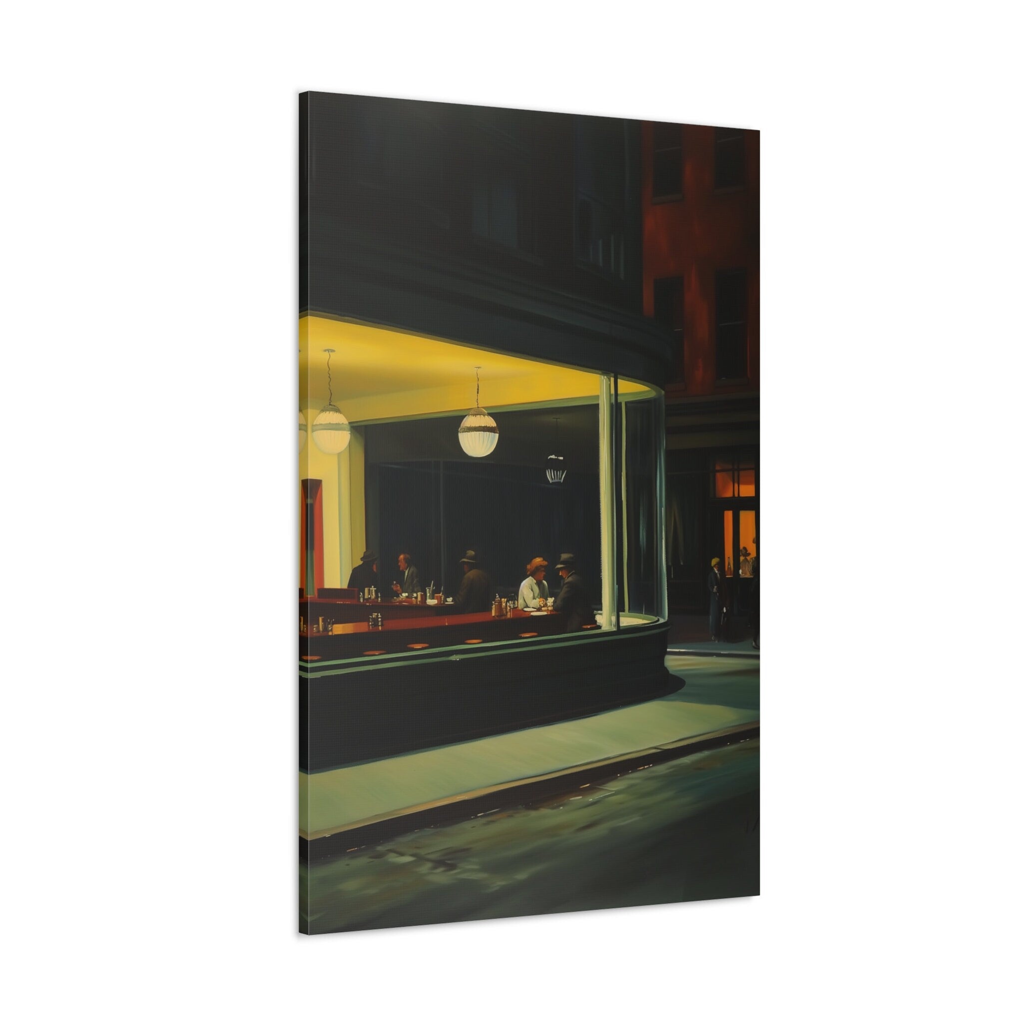 Nighthawks 1942 Inspired Realism Vintage Diner Scene Interactive Wall Art