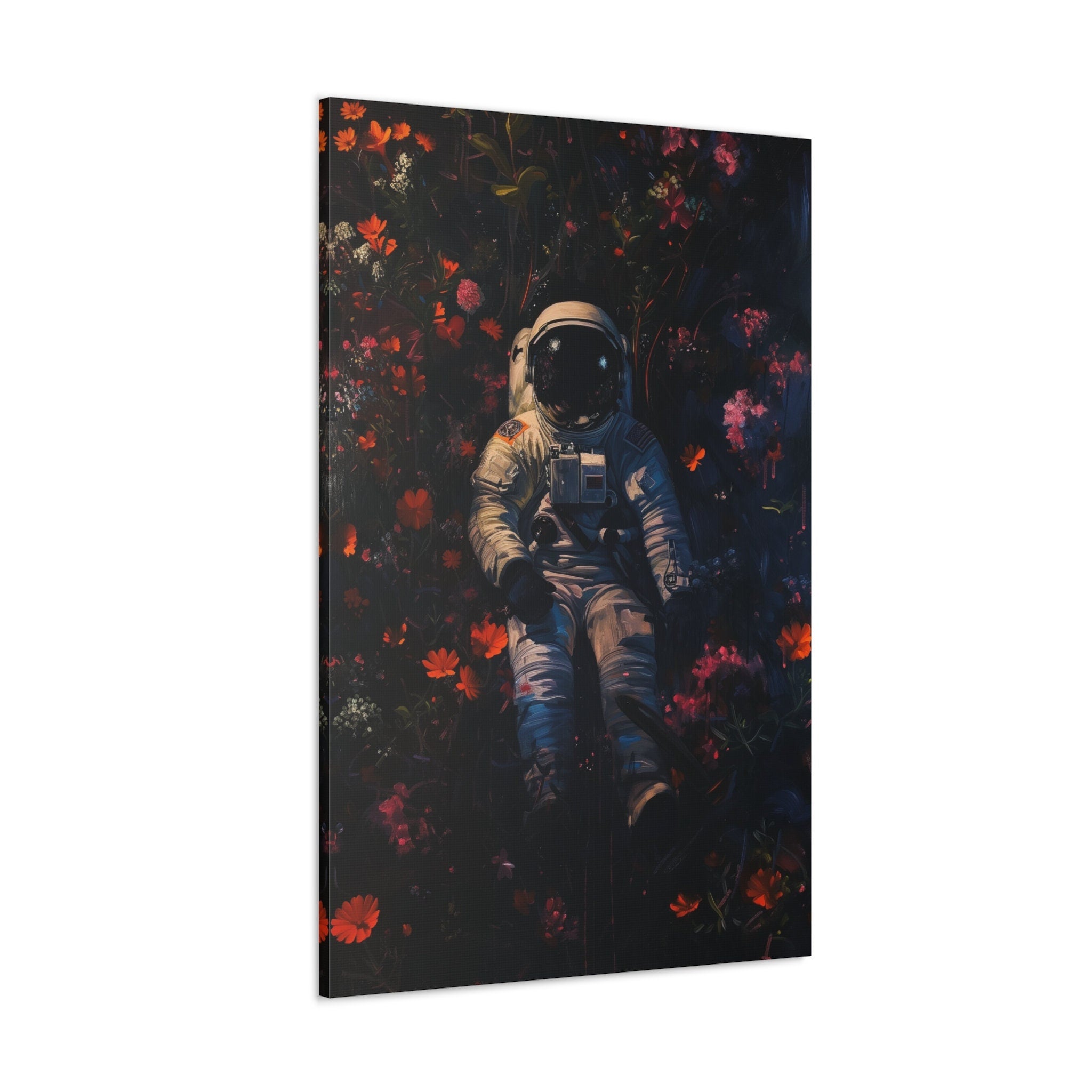 Astronaut with Floral Covering Dark Hue Interactive Wall Art