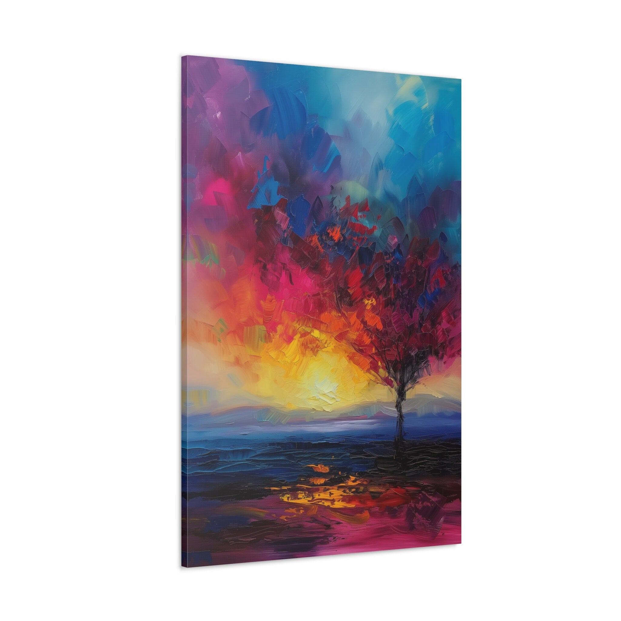 Vibrant Tree Art Colorful Leaves on White Background Interactive Wall Art