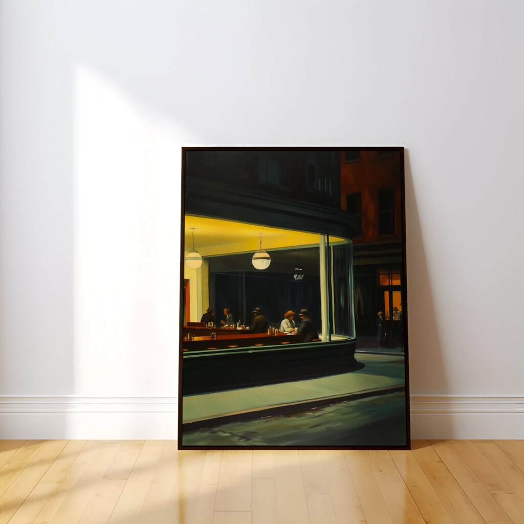 Nighthawks 1942 Inspired Realism Vintage Diner Scene Interactive Wall Art