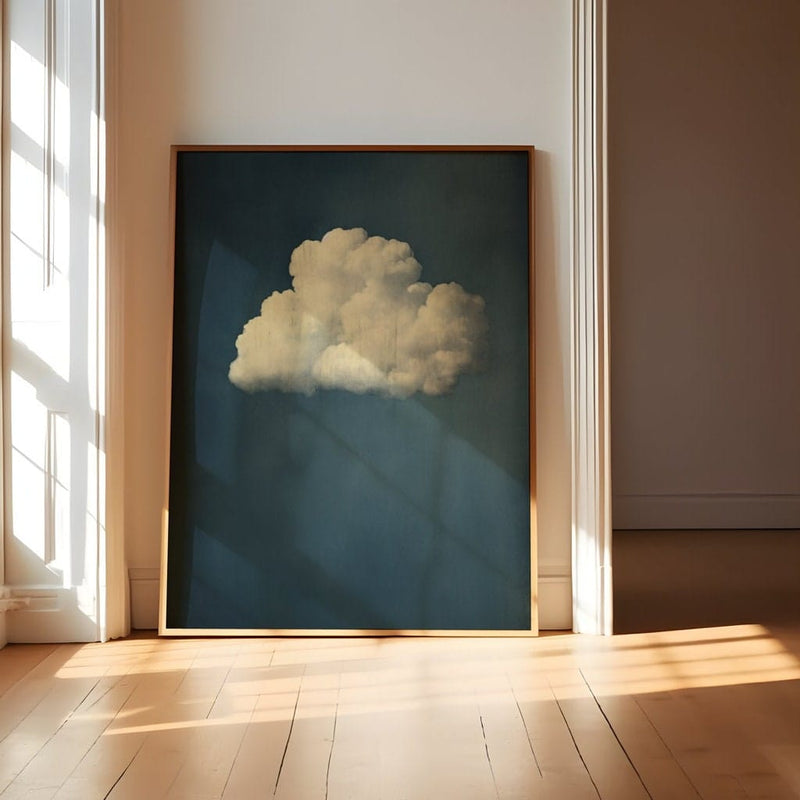 Vintage Moody Cloud Art – Minimalist Emerald Green Wall Decor | Serene Reflection