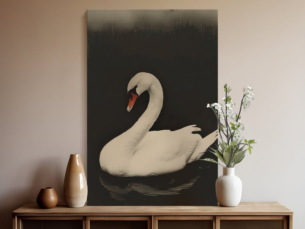 Black Lake Swan Moody Vintage Interactive Wall Art