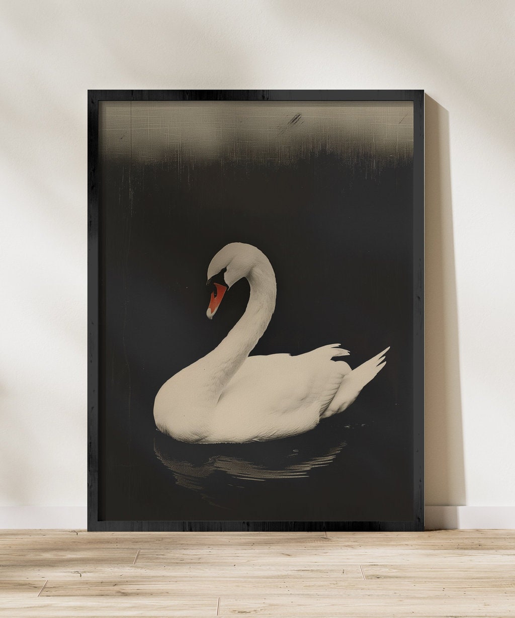 Black Lake Swan Moody Vintage Interactive Wall Art