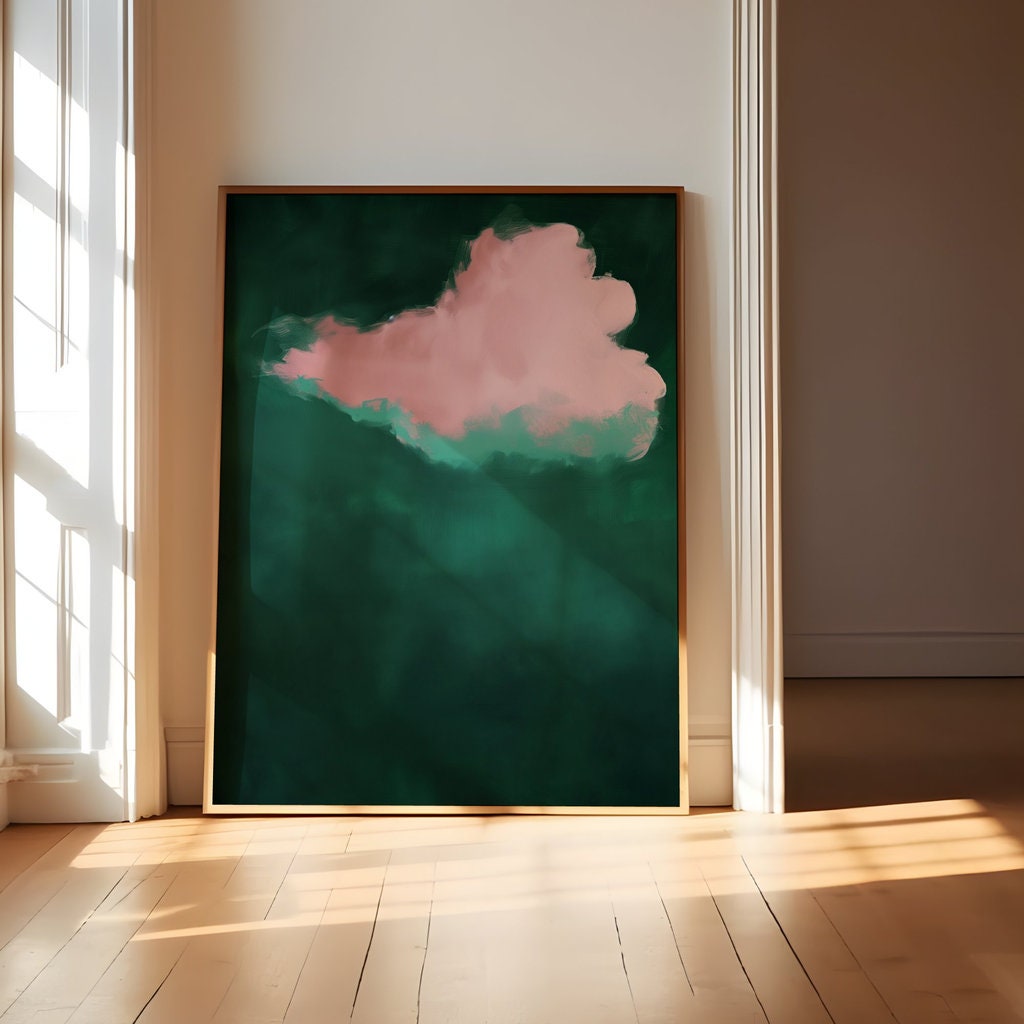 Emerald Green & Pink Cloud Art Abstract Minimalist Interactive Wall Art