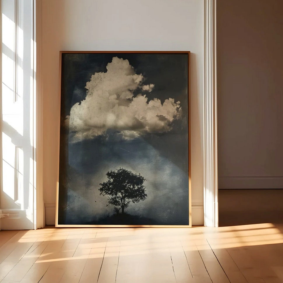 The Contemplative Sky: Vintage Moody Cloud Art | Serene & Minimalist Wall Decor