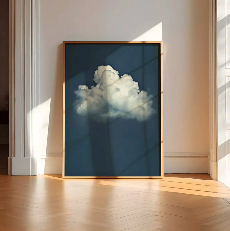 Blue Moody Cloud Art – Minimalist Wall Decor | Serene Sky Painting Canvas Wrap