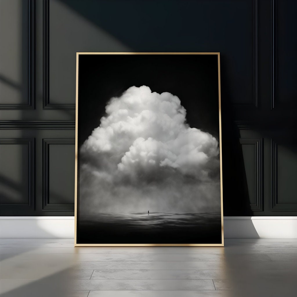 Eternal Shadows: Surreal Black & White Cloudscape | Moody & Minimalist Wall Art