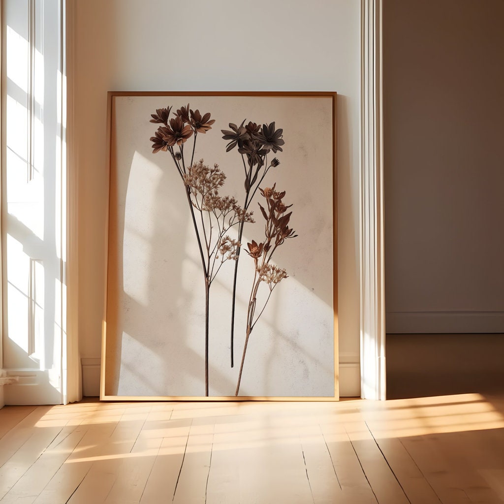 Eternal Elegance: Dark Moody Wildflower Botanical Art | Modern Farmhouse Wall Decor