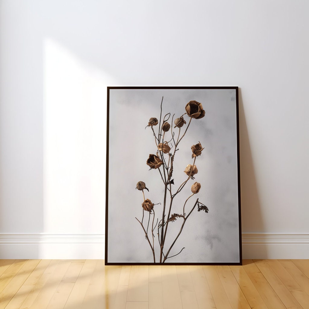 Dark Dried Wildflower Art Botanical Illustrations Interactive Wall Art