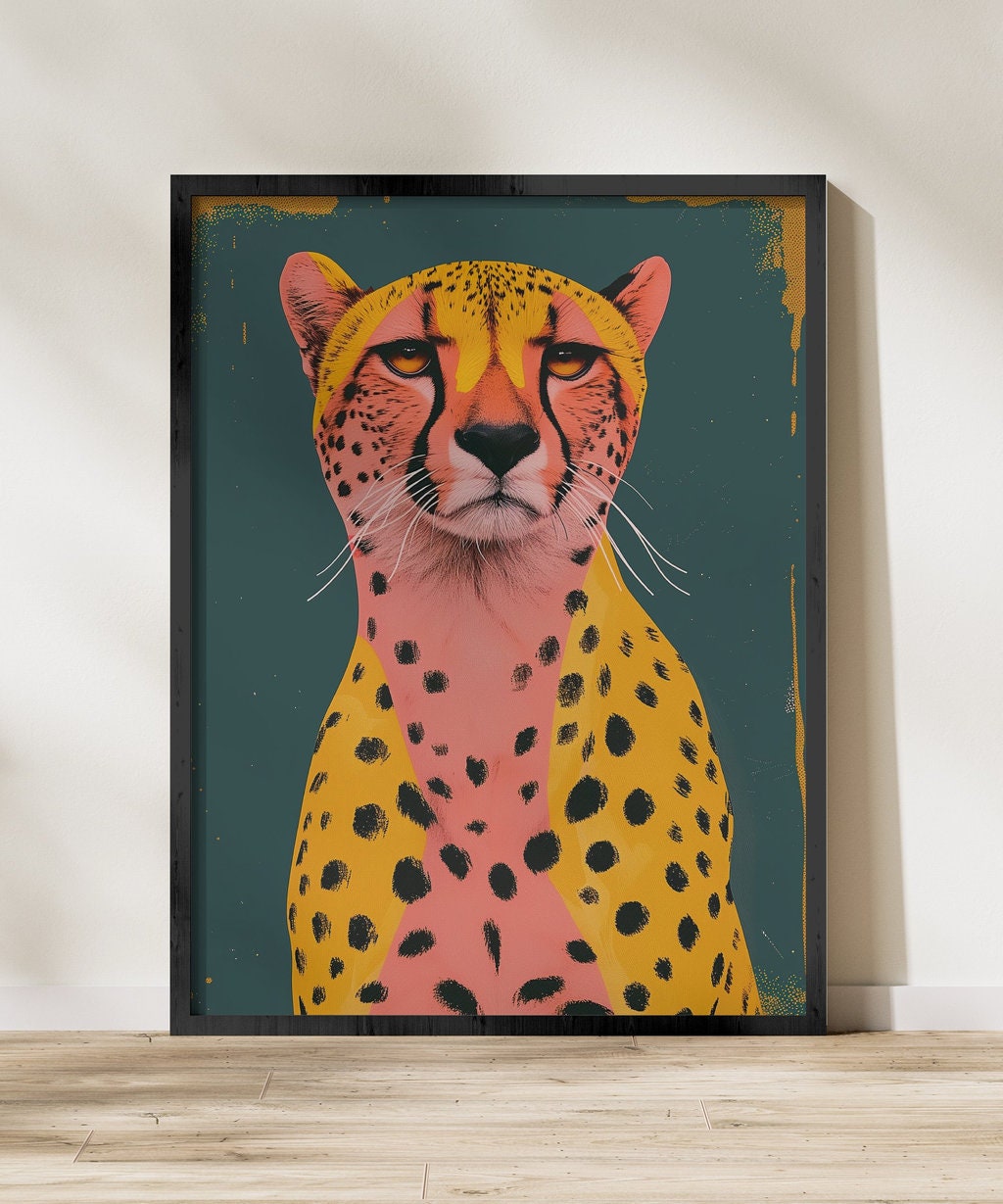 Cheetah Cats Modern Boho Art: Animal Inspired Wall Decor, Contemporary Bohemian Canvas, Chic Wildlife Print, Modern Farmhouse, Wall Art