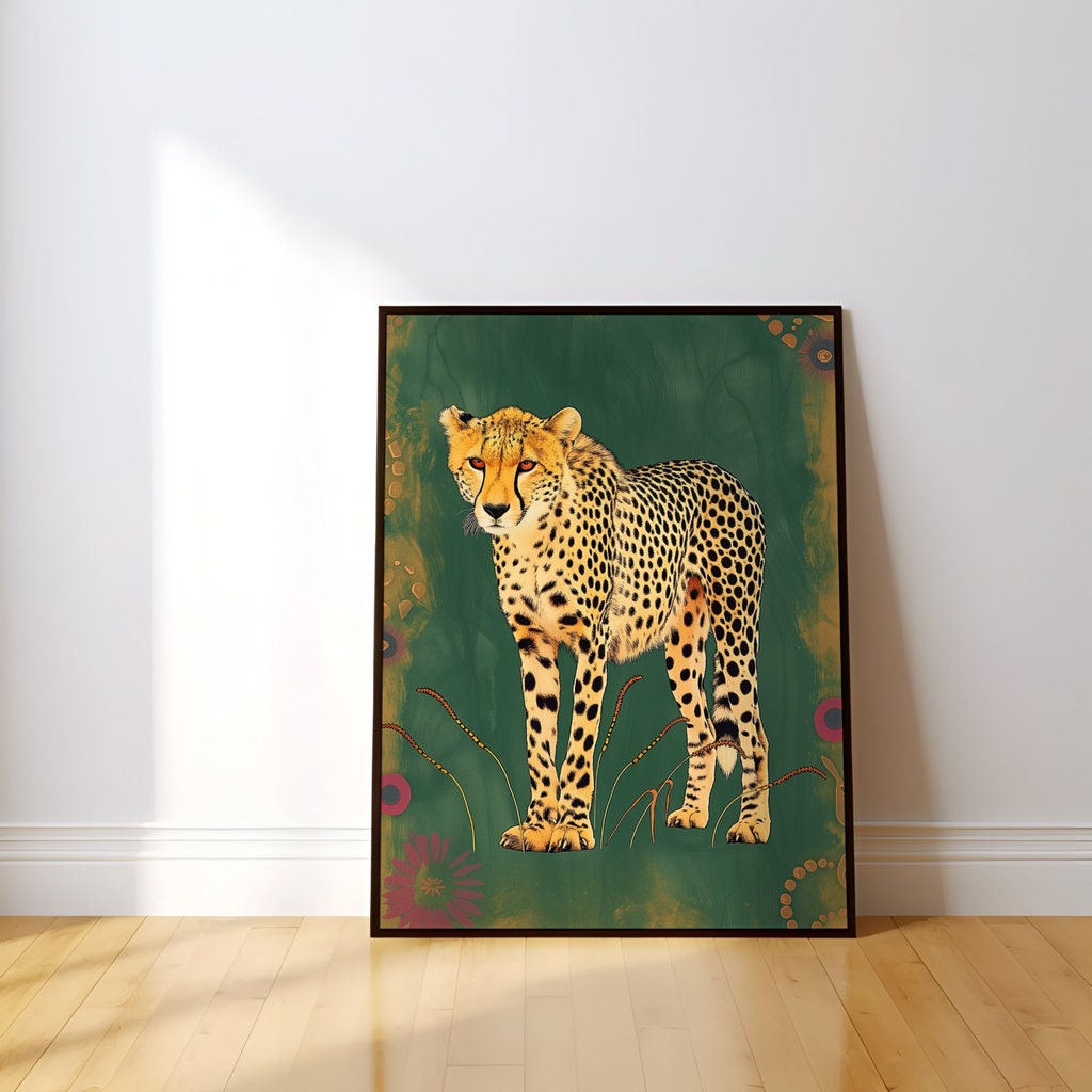 Cheetah Cats Modern Boho Art: Animal Inspired Wall Decor, Contemporary Bohemian Canvas, Chic Wildlife Print, Modern Farmhouse, Wall Art