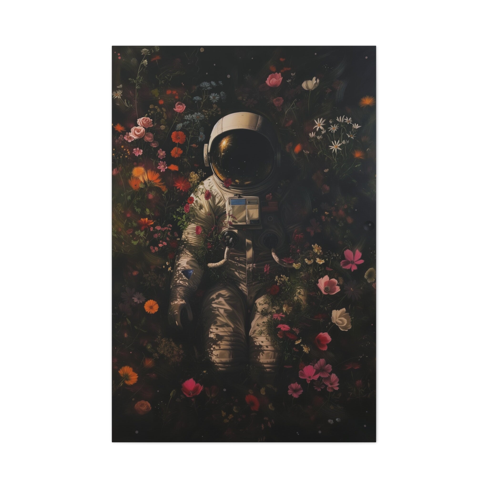 Astronaut with Floral Covering Dark Hue Interactive Wall Art