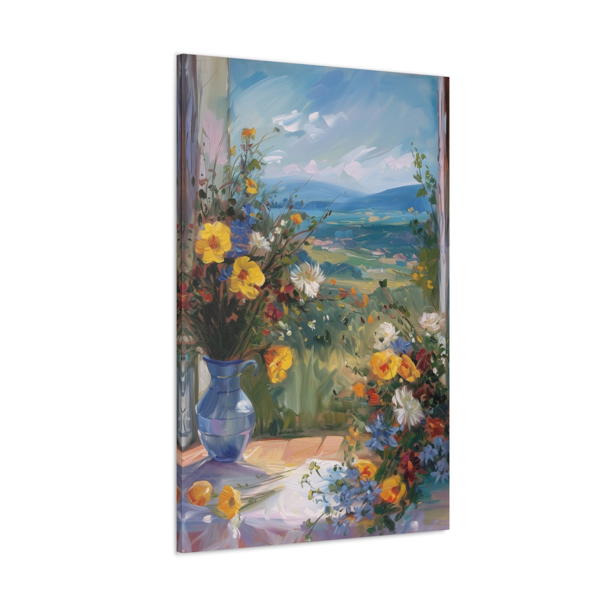 The Sanctuary Window: Cascading Flowers & Landscape View | Serene & Peaceful Wall Art