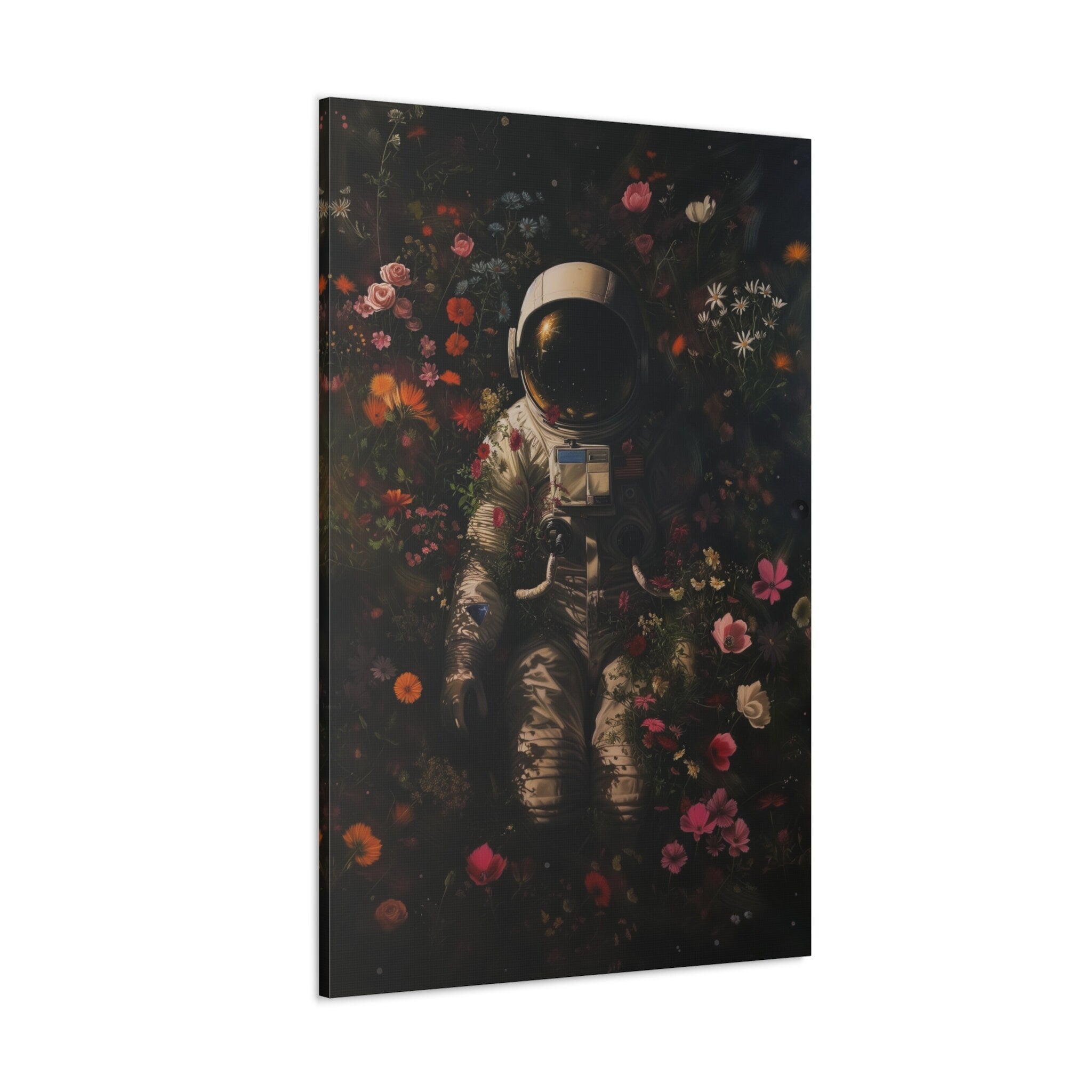 Astronaut with Floral Covering Dark Hue Interactive Wall Art