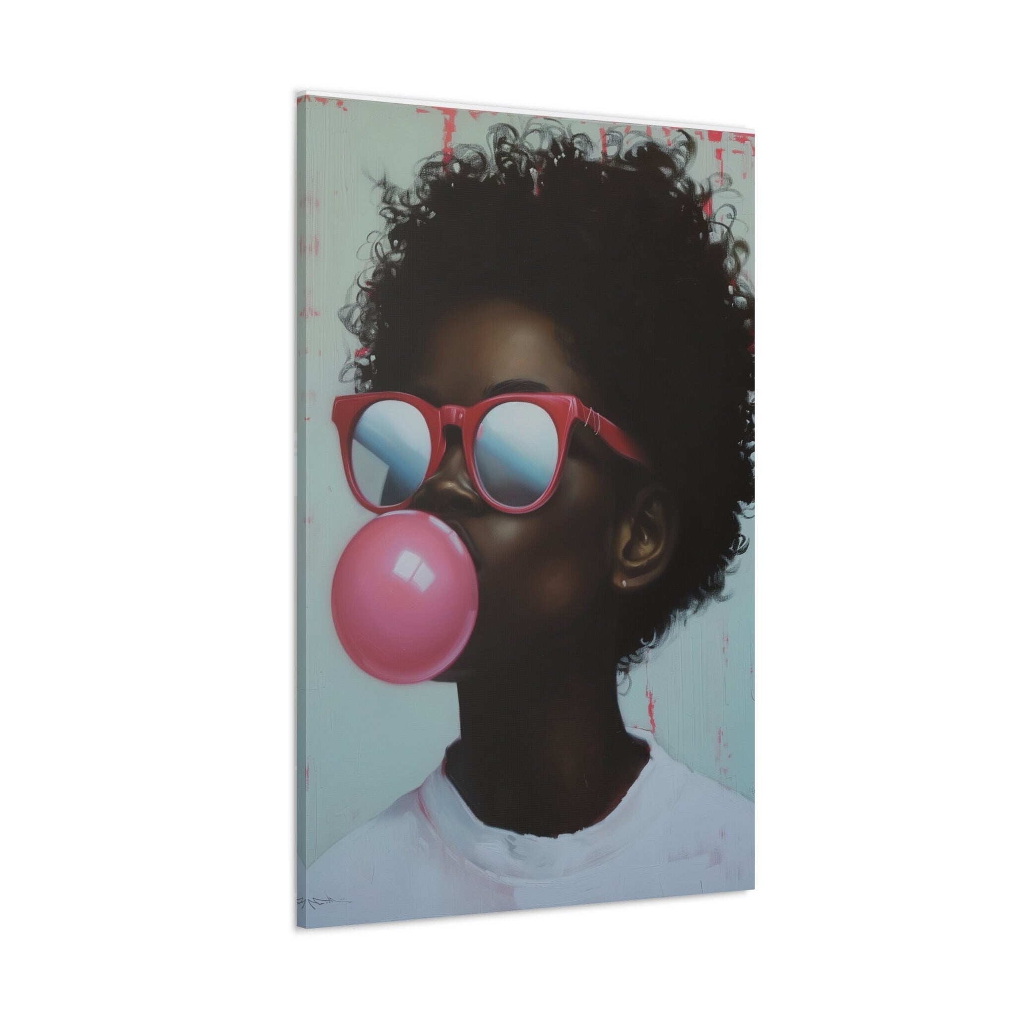 African American with Glasses Blowing Bubble Gum Modern Portrait Interactive Wall Art