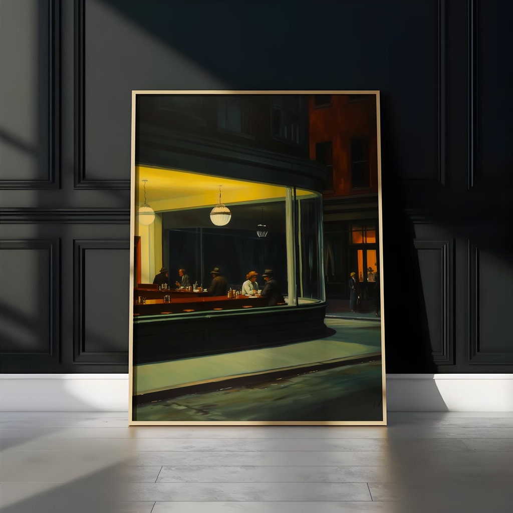 Nighthawks 1942 Inspired Realism Vintage Diner Scene Interactive Wall Art