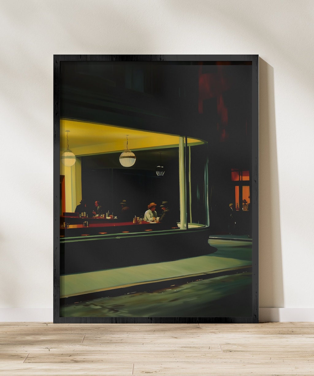 Nighthawks 1942 Inspired Realism Vintage Diner Scene Interactive Wall Art