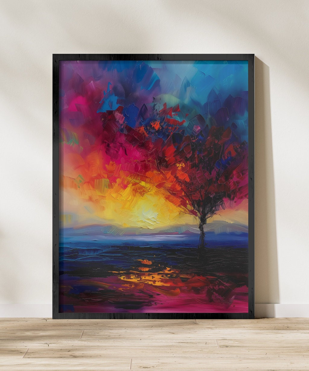 Vibrant Tree Art Colorful Leaves on White Background Interactive Wall Art