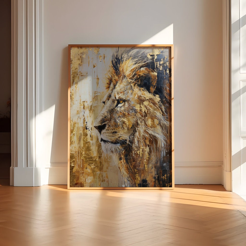 Majestic Monochrome Hand-Painted Lion Abstract Interactive Wall Art