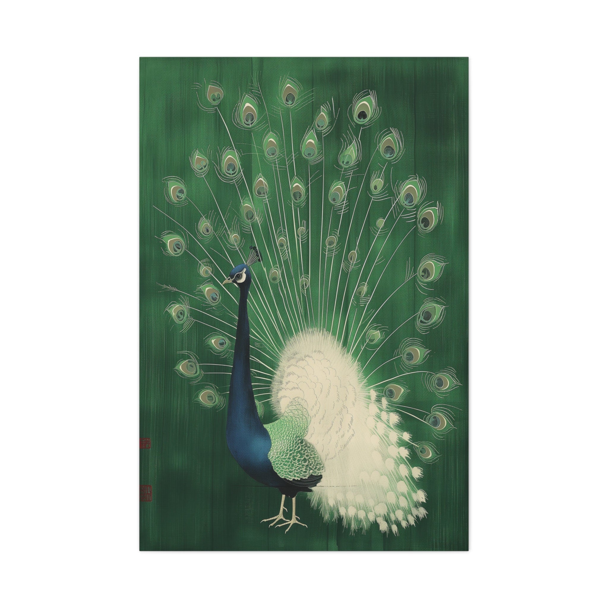 Green Peacock in Minimalist Style Japanese Line Interactive Wall Art