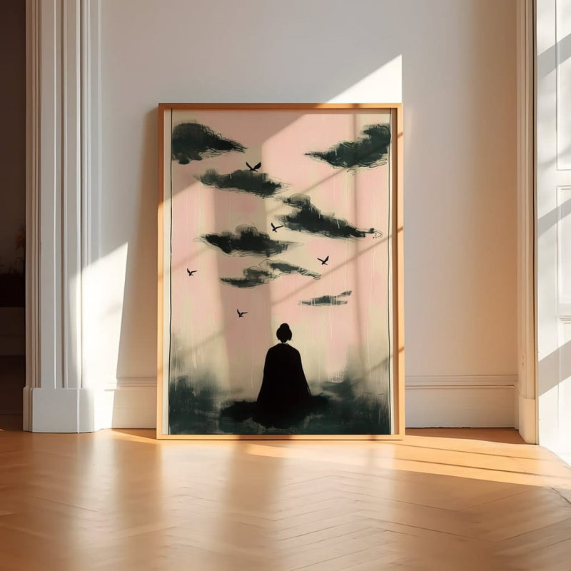 Japanese Minimalist Art – Serene Home Art | Modern Wall Decor With Graceful Bird Artwork