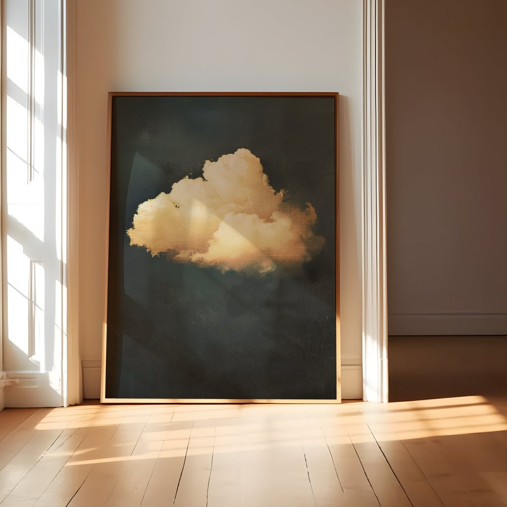 The Solitary Cloud: Vintage Moody Sky Art | Minimalist & Contemplative Wall Decor